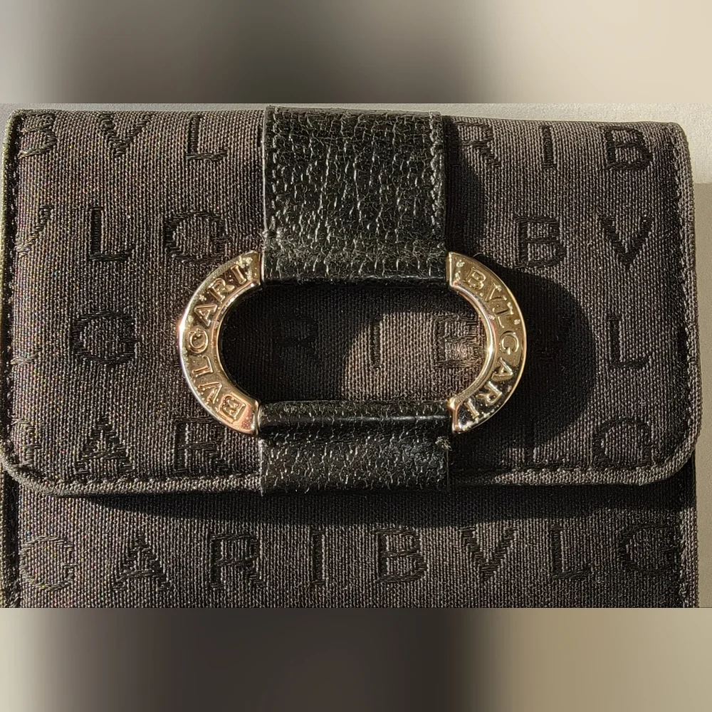 BVLGARI Canvas Leather Bifold Wallet Black